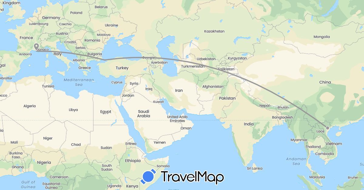 TravelMap itinerary: driving, plane in France, Turkey, Vietnam (Asia, Europe)